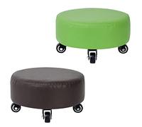 XFParts Set di 2 sgabelli bassi con ruote comode sedili per la camera da letto in casa design rotondo girato extra spessa cuscino verde e marrone impresa powerfully