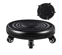 XFParts Sgabello basso con ruote, girevole a 360 gradi, piccolo sgabello corto per negozio, garage, giardino, sgabello basso portatile, multifunzione, rotondo, nero