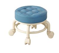 XFParts Sgabello corto con ruote girevoli universali, piccolo sgabello rotondo basso con rotelle, in pelle PU, per casa, ufficio, fitness (azzurro S)