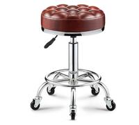 XFParts Sgabello rotondo con poggiapiedi, girevole, da salone, regolabile, per massaggi, spa, con seduta imbottita in pelle PU, base in metallo cromato, oro, caffè (rosso1)