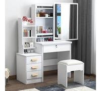 XFParts Tavolo da vanità per trucco con specchio e sgabello a 6 cassetti tavolo da toeletta moderno integrato con armadio per trucco a specchio da letto in un'opzione di colore bianco caldo 918