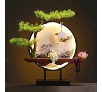 XFQZJG Albero bonsai artificiale con lampada a LED anello Zen Welcome Pine Faux Potted Modern Decoration Housewarming regalo per casa ufficio libreria mensola