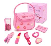 Xfrog Giocattolo per bambini da 6 a 12 mesi, la mia prima borsa, set | Set sensoriale con carta di credito, rossetto, pettine e specchio. Regalo per bambine da 1 a 2 anni. Ideale per giochi di