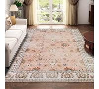 Xfrog Tappeto lavabile in lavatrice, vintage, per soggiorno, antiscivolo, tradizionale, per ufficio, cucina, sala da pranzo, color cipria, 80 x 150 cm