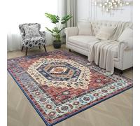 Xfrog Tappeto per soggiorno, lavabile, a pelo corto, vintage, per camera da letto, rosso, 200 x 300 cm