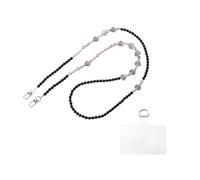 XFSRG 1 Cordino Per Telefono Con Perle E Design Cuore Include Toppa E Chiusura Metallica Come Cinturino Dolce Per Telefono Per Donne Con Presa Sicura Per Vita Quotidiana (Nero)