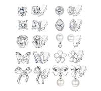 XFSRG 10 Paia Orecchini Clip Donna Orecchini Non Forati Ipoallergenici Ear Cuff con Zirconia Perle e Fiori Di Farfalla per Chi Non Ha i Buchi (argento)
