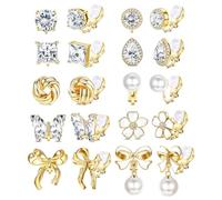 XFSRG 10 Paia Orecchini Clip Donna Orecchini Non Forati Ipoallergenici Ear Cuff con Zirconia Perle e Fiori Di Farfalla per Chi Non Ha i Buchi (oro)
