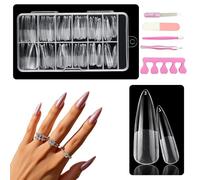 XFSRG 120 Pezzi Unghie Trasparenti Ultra Corti Super Sottili e Invisibili Smerigliato Nail Tips Corte con 5 Accessori per Manicure per Donne Saloni e Estetista (Punta lunga)