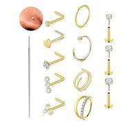 XFSRG 13 Pezzi Piercing Naso con Zirconi Bastoncini a L e Anelli Acciaio Inossidabile Stile Minimal Chic e Lussuoso Combinabile Versatile Ideale per GiovaniLook Trendy