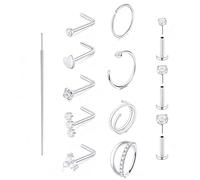 XFSRG 13 Pezzi Piercing Naso con Zirconi Bastoncini a L e Anelli Acciaio Inossidabile Stile Minimal Chic e Lussuoso Combinabile Versatile Ideale per GiovaniLook Trendy
