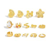 XFSRG 14 Pezzi Set Anelli Donna con Fiore Conchiglia e Perla per Nocche Impilabili Dorati Donna Anelli Regolabili per Nocche Stile Boho Elegante