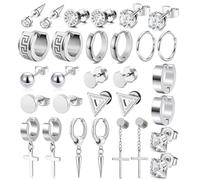 XFSRG 15 Paia Orecchini Donna Argento Set Orecchini Pendenti e Cerchi Eleganti per Ogni Occasione Gioielli Donna Moderni e Versatili(Argento)