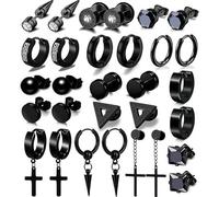 XFSRG 15 Paia Orecchini Donna Argento Set Orecchini Pendenti e Cerchi Eleganti per Ogni Occasione Gioielli Donna Moderni e Versatili(Nero)