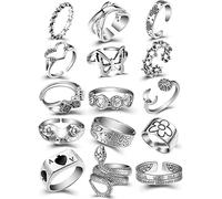 XFSRG 15 Pezzi Anelli Set Vintage Argento Gotico Punk per Uomo Donna Knuckle Anello Accatastabili Anelli Boho Y2K Emo Farfalla Serpente Teschio Cuore Fiore Chunky Rings Set (A)