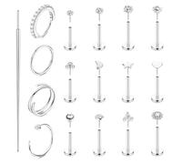 XFSRG 16 Pezzi 20G Piercing Labret Acciaio Inossidabile Piercing Push In Nostril Naso Trago Helix Piercings Ipoallergenico Gioielli per Donne Uomini (Argento)