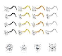 XFSRG 16 Pezzi Piercing Naso Set a Forma di Curva Piegato Naso in Acciaio Inox Piercing con Anelli Zirconia per Donne e Uomini(Multicolore)
