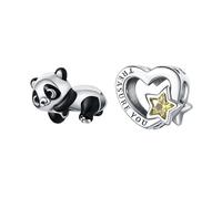 XFSRG 2 Ciondoli Carini Per Bracciali In Argento 925 Con Design Panda E Cuore Come Accessorio Gioiello Compatibile Con Misure Europee Bracciali Per Donne (Panda & Cuore)