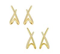 XFSRG 2 Paar Orecchini Donna Argento 925 Forma X con Zirconi Piccoli con Zirconi a Perno a Incrocio Orecchini Eleganti da Donna per Uso Quotidiano e Cerimonia