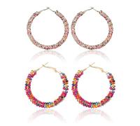 XFSRG 2 Paia Orecchini di Perle Colorate di Boemia Moda Orecchini a Cerchio Rotondo Pendientes Bohemios Colorati Aro Dangle para Niñas y Mujeres