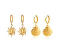 XFSRG 2 Paia Orecchini Donna Placcati Oro 18K Orecchini a Pendente Conchiglia e Sole Unico Ipoallergenico Set per Donne Ragazze di Gioielli