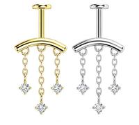 XFSRG 2 Pezzi 16G Vertical Helix Piercing con Catena Pendente a Barra | Curva con Nappine e Zircone Acciaio Inossidabile Helix Verticale Piercing Rook Orecchino Cartilage Pendente per Donna