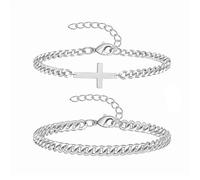 XFSRG 2 Pezzi Bracciale a Catena in Argento per Uomo Cubana con Croce Stile Vintage e Moderno Accessorio Elegante Resistente per Tutti i Giorni