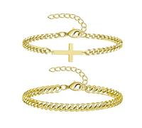 XFSRG 2 Pezzi Bracciale a Catena in Argento per Uomo Cubana con Croce Stile Vintage e Moderno Accessorio Elegante Resistente per Tutti i Giorni