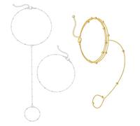 XFSRG 2 Pezzi Bracciale con Anello a Strati Perline e Catena Graffetta Oro 14k Regolabile Catena da Mano Braccialetto Mano con Anello Bracciale Schiava Baciamano Donna