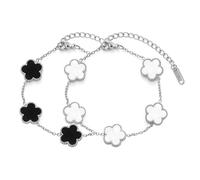 XFSRG 2 Pezzi Bracciale Donna 18K Quadrifoglio Portafortuna Eleganti Regolabile Gioielli Regali per Ragazze Amicizia Compleanno(Argento)