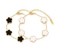 XFSRG 2 Pezzi Bracciale Donna 18K Quadrifoglio Portafortuna Eleganti Regolabile Gioielli Regali per Ragazze Amicizia Compleanno(Oro)