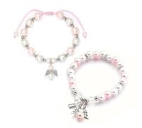 XFSRG 2 Pezzi Bracciale Donna Perle Rosa E Bianche Con Ciondoli Angelo E Croce Elegante Gioielli Donna Per Ogni Occasione