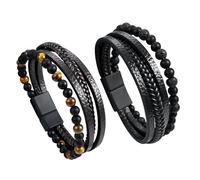 XFSRG 2 Pezzi Bracciale Uomo Pelle Elegante Multistrato con Perline Braccialetti Uomo Moda Casual e Formale Accessorio di Stile per Ogni Occasione