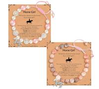 XFSRG 2 Pezzi Braccialetto Bambina Cavalli Perline da 8 mm Braccialetti Della Fortuna Regolabili con Ciondolo Cavallo Scintillante per Figlia o Nipote