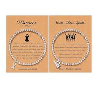 XFSRG 2 Pezzi Braccialetto Consapevolezza Cancro al Seno Set con Ciondolo Nastro e Cuore Bracciali Contro il Cancro al Seno Bracciale Calcedonio Nero Braccialetto Ciondolo Nastro