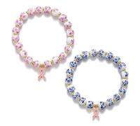 XFSRG 2 Pezzi Bracciali Donna con Perle di Porcellana Blu e Bianca Set di Braccialetti Raffinati Elegante Bracciale Elegante per l'Uso Quotidiano Appuntamenti Incontri