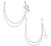 XFSRG 2 Pezzi Catena Pantaloni Punk Hip Hop Doppi Strati con Ciondolo Croce o Pentagramma Teschio Catena da Fianco Streetwear per Donna e Uomo