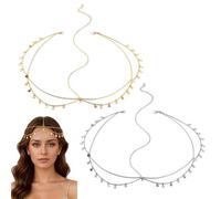 XFSRG 2 Pezzi Catena Testa Donna Oro Argento Dorata Catena Per Capelli Con Paillettes Bohemien Fascia Nappe Catena Copricapo a Catenas Multistrato per Matrimoni Balli Feste Carnevali