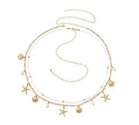 XFSRG 2 Pezzi Catena Vita Donna con Ciondoli Stella Marina e Conchiglia per la Vita Belly Chain Catene Corpo Donna Catena da Pancia Accessorio Spiaggia Boho per Bikini (Oro 1)
