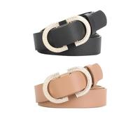 XFSRG 2 Pezzi Cintura Donna Cintura Vita Alta Eleganti Cintura Pelle Con Fibbia Dorata Regolabile Moda Cinture con Fibbia Retrò Per Jeans Pantaloni Abiti(B)