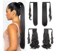 XFSRG 2 Pezzi Coda Capelli Finti Clip Extension Lisci Ricci Ponytail Wrap around Naturali Lunghi Facile Applicazione Acconciatura Quotidiana