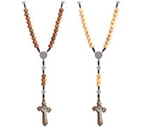 XFSRG 2 Pezzi Collana Croce Perline in Legno Intrecciato a Mano Collana Stile Classico Vintage per Uso Quotidiano Cerimonie Religiose Viaggi Feste