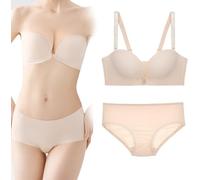 XFSRG 2 Pezzi Completo Intimo Donna Reggiseno Culotte Set Traspirante e Confortevole Reggiseni Senza Ferretto Spalline Removibili Intimo alla Moda