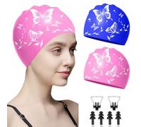 XFSRG 2 Pezzi Cuffia Piscina Donna Fiore Farfalla Elegante e Semplice alta Elasticità Impermeabile per Piscina Allenamento Vacanze al Mare