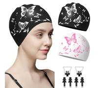 XFSRG 2 Pezzi Cuffia Piscina Donna Fiore Farfalla Elegante e Semplice alta Elasticità Impermeabile per Piscina Allenamento Vacanze al Mare