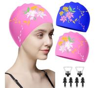 XFSRG 2 Pezzi Cuffia Piscina Donna Stampe Colorate Vestibilità Morbida alta Elasticità Impermeabile Antiscivolo per Piscina Spiaggia Allenamento di Nuoto