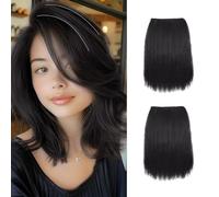 XFSRG 2 Pezzi Extension Capelli Veri Clip Extension per Capelli Invisibili e Senza Cuciture Estensioni Dei Capelli Corti per Capelli Corti che Diradano Donne (Marrone-nero)