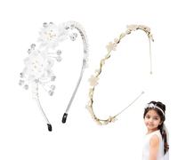 XFSRG 2 Pezzi Fascia Capelli Donna da Comunione Fiore Fasce Capelli Coroncina Cristallo Perle Strass Cerchietto Corona Copricapo Estate Spiaggia Fascia Cerchietto Accessori per Sposa Damigella