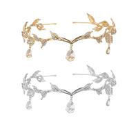 XFSRG 2 Pezzi Foglie Tiara Aulla Fronte Donna Pendente con Strass Corona Elegante per Cene Matrimoni Compleanni