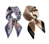 XFSRG 2 Pezzi Foulard Donna Seta Raso Bandane Leggero Elegante Fazzoletti da testa Protezione Solare Quattro Stagioni(Marrone e Blu)